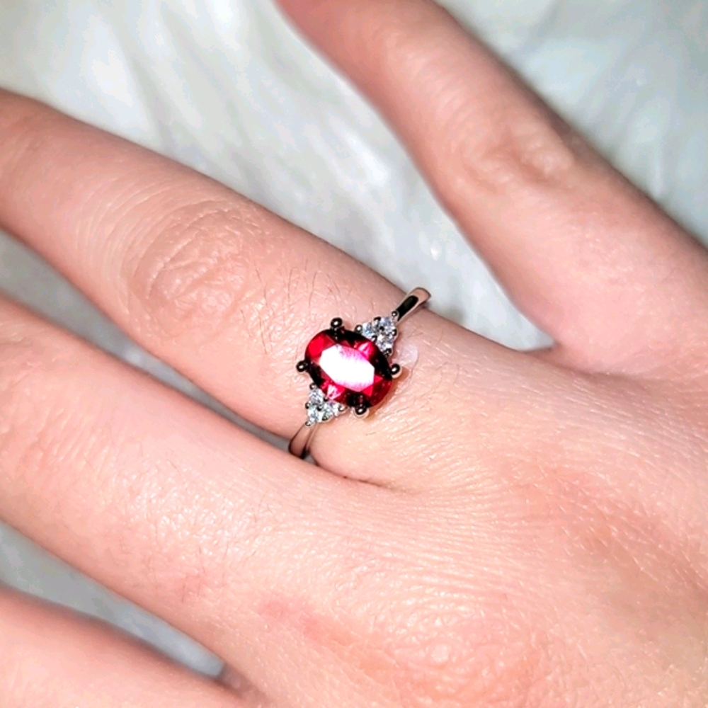 Oval Red Ruby Diamond Ring